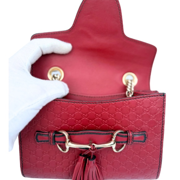 ✨ Gucci Mini Emily Chain Shoulder Bag – Red Microguccissima Leather – Authentic - Picture 9 of 11